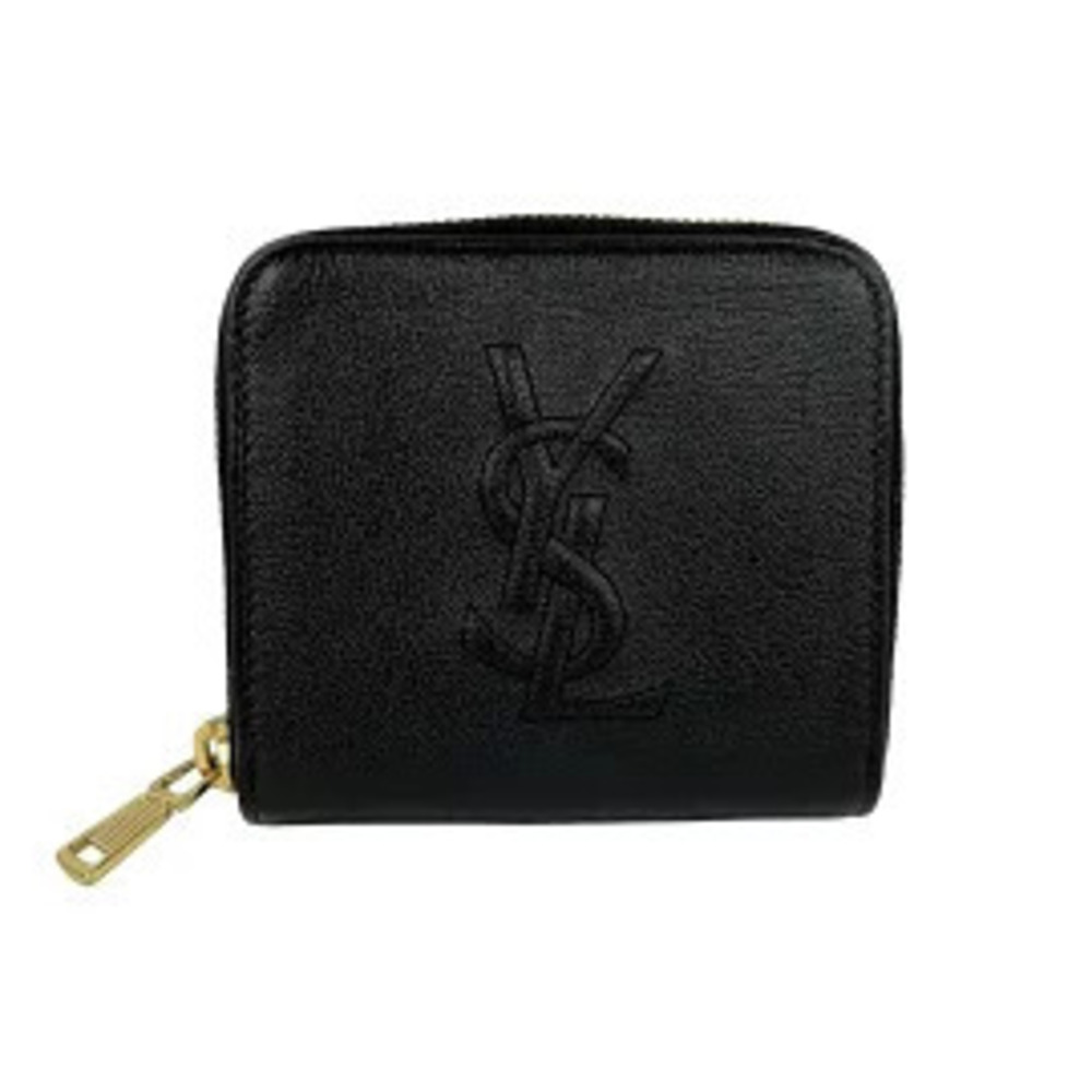 Saint Laurent Yves Bi fold Wallet Round Zipper Black